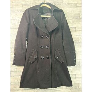 Forever 21 Black Double-Breasted Wool Blend Peacoat Coat‎ Jacket Size Medium